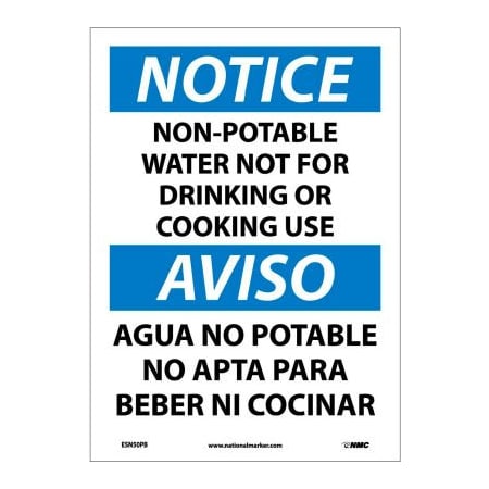 National Marker Co Bilingual Vinyl Sign - Notice Non-Potable Water Not For Drinking Use ESN50PB